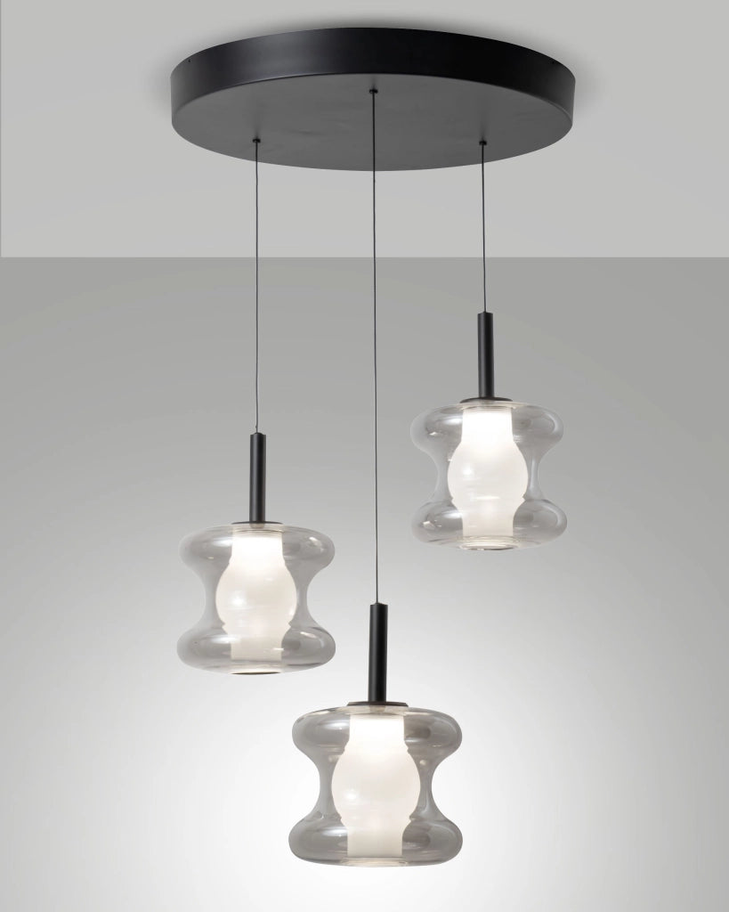 Lampada a Sospensione Frua Ø450mm Grigio, LED Integrato 21W 2550lm, CCT Switch 2700K-3000K-4000K, Metallo e Vetro Borosilicato, IP20 - Frua