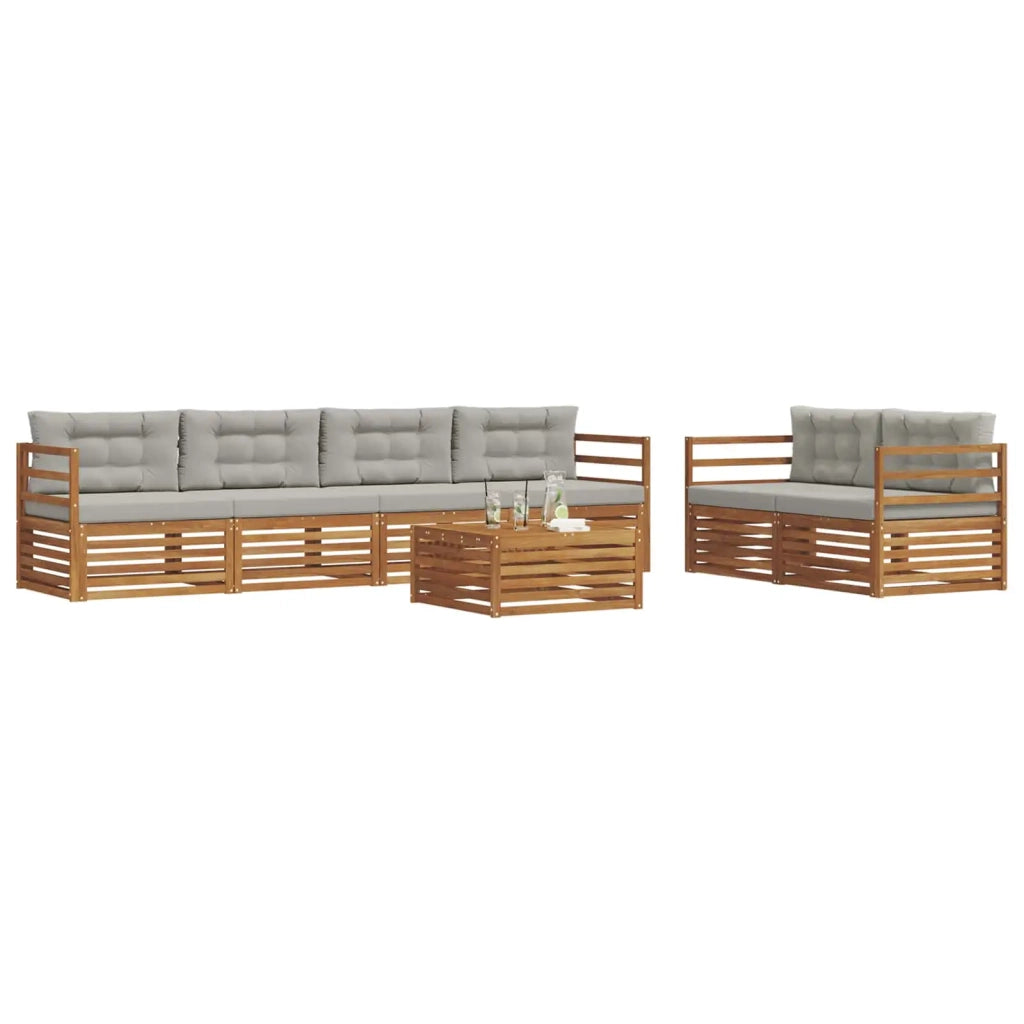 Set di divani da esterno 7 pcs Grigio Naturale e Chiaro