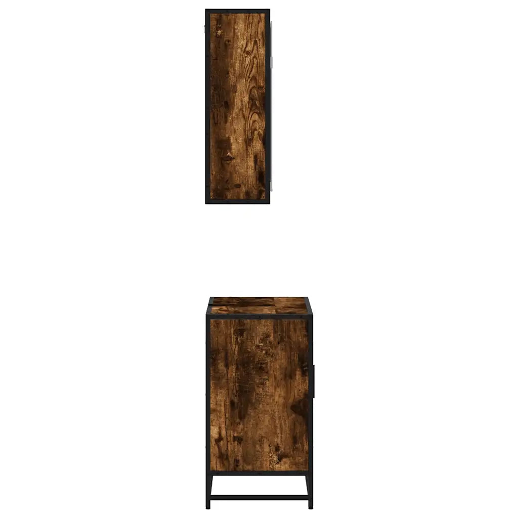 Set Mobili da Bagno 2 pz Rovere Fumo in Legno Multistrato