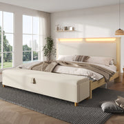 Letto matrimoniale con panca contenitore, LED e materasso incluso