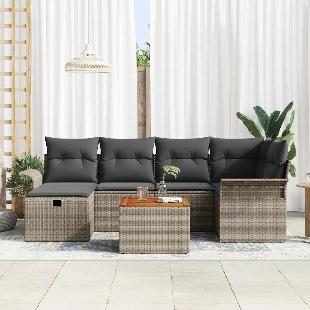 Set Divano da Giardino con cuscino 7 pcs Grigio Poly Rattan