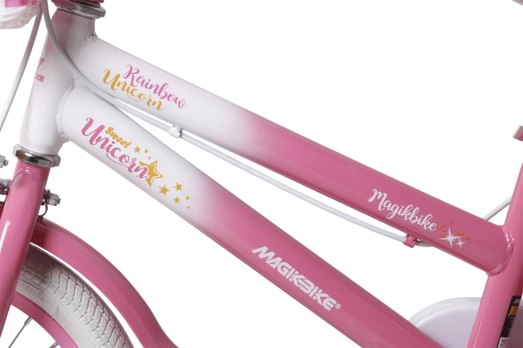 Bicicletta per Bambine Unicorn 14 Pollici con Stabilizzatori Bauletto e Cestino Rosa Rosa