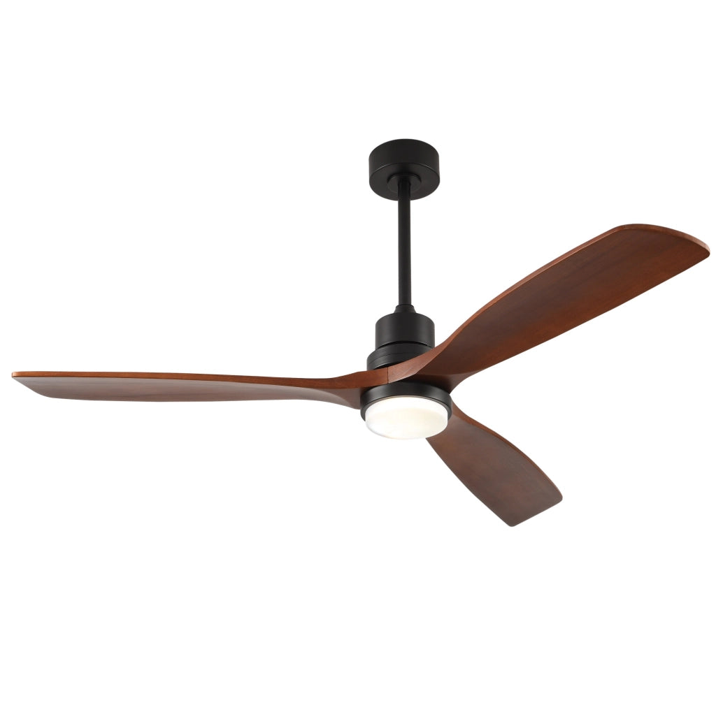 Ventilatore da soffitto 60 pollici in legno massello con luce LED; telecomando; nero noce