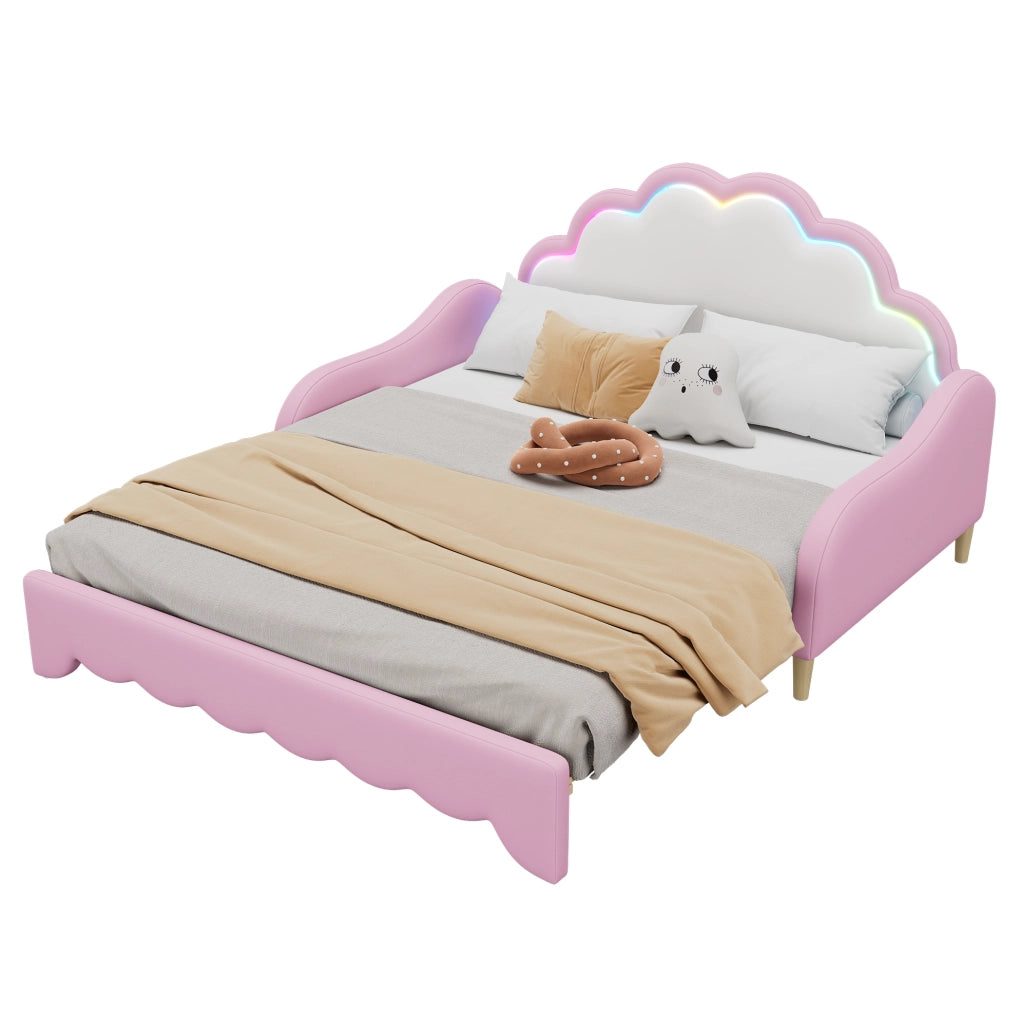 Divano letto 140x200 cm con LED; PU rosa