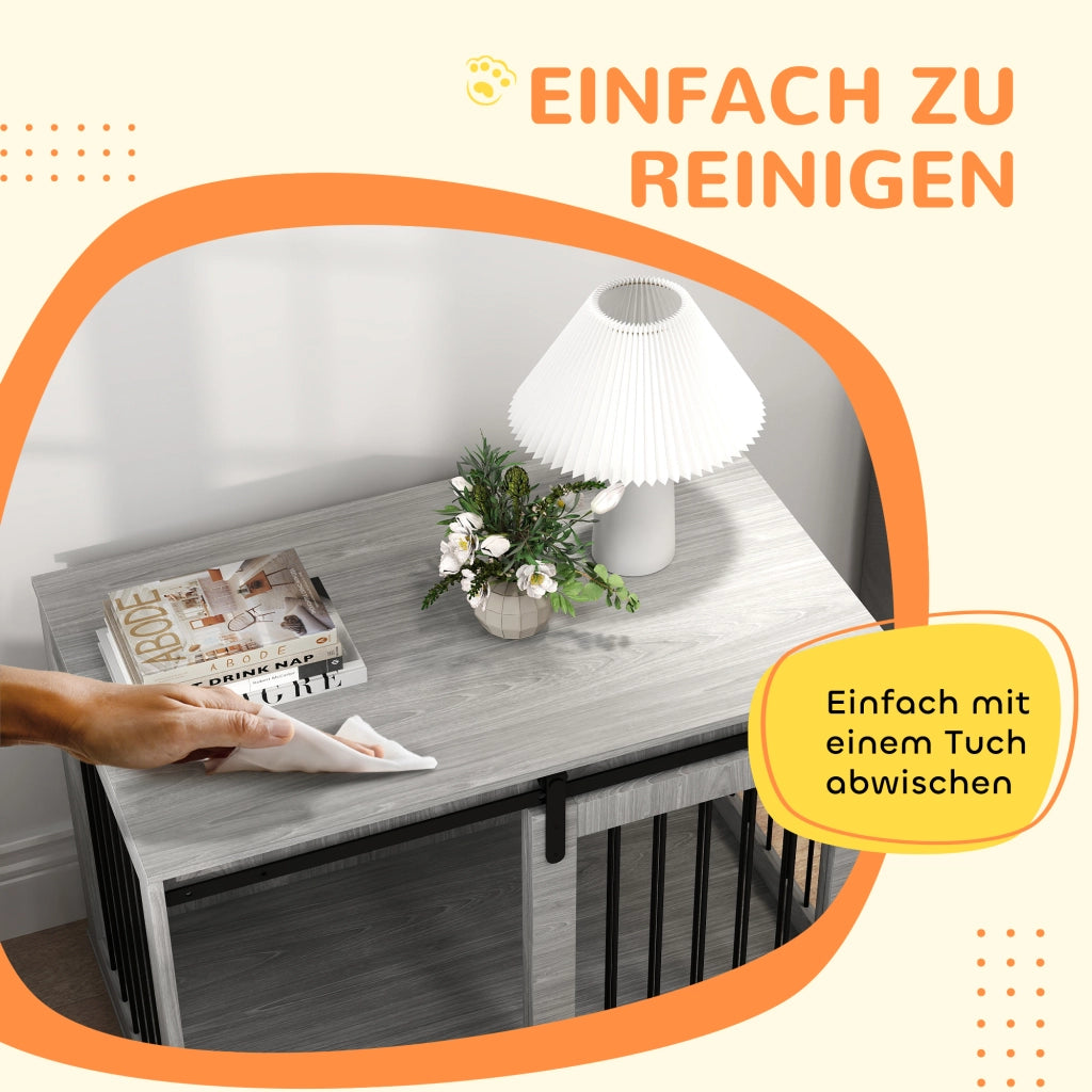 Casetta per cani con porta scorrevole e ventilazione ¨C zephmum ¨C Grigio, pannello truciolare e acciaio, 98x58x61 cm