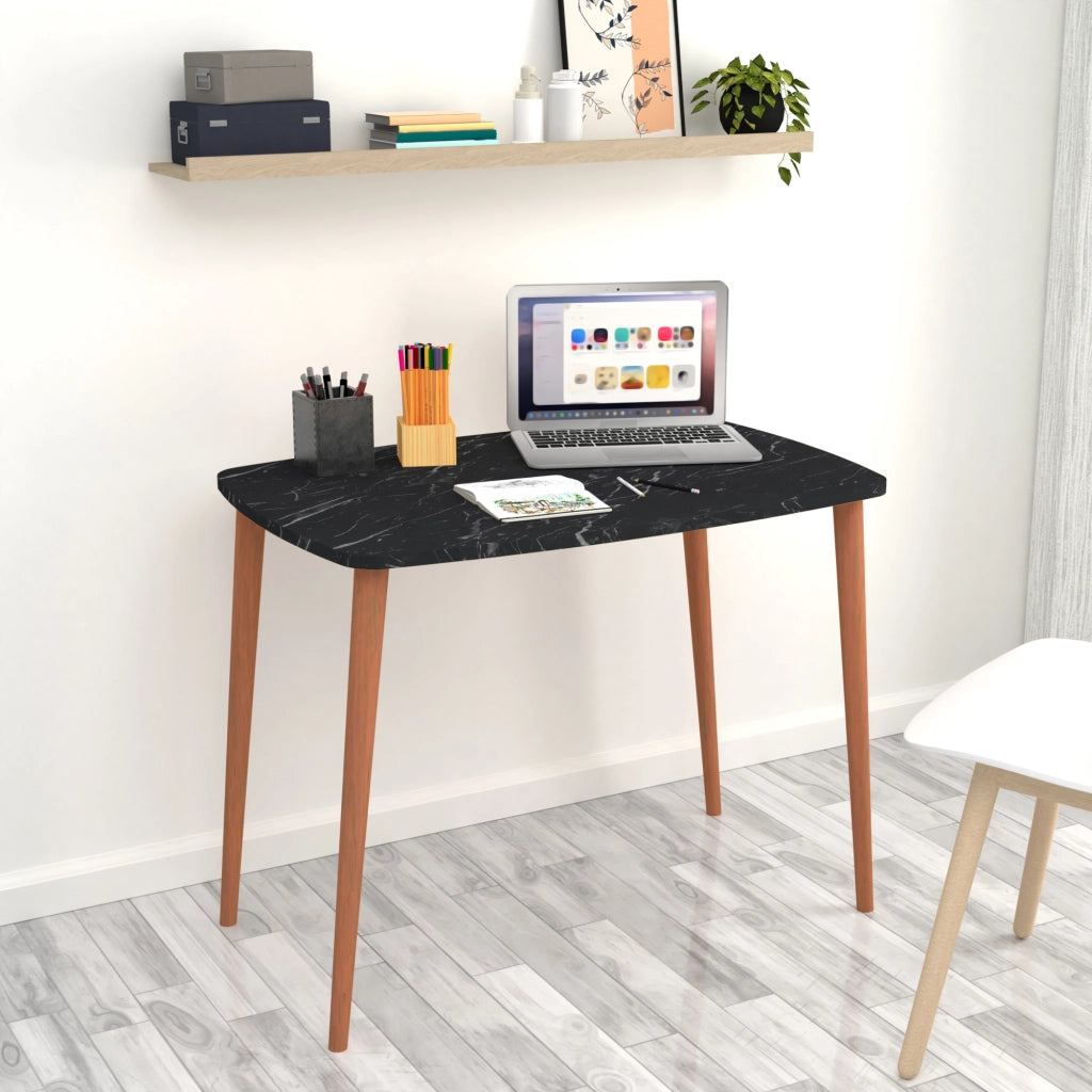 Tavolo 'Kongsberg' Scrivania - Tavolo da Sala Pranzo con Piano Retangolare - Effetto Marmo Nero [en.casa]