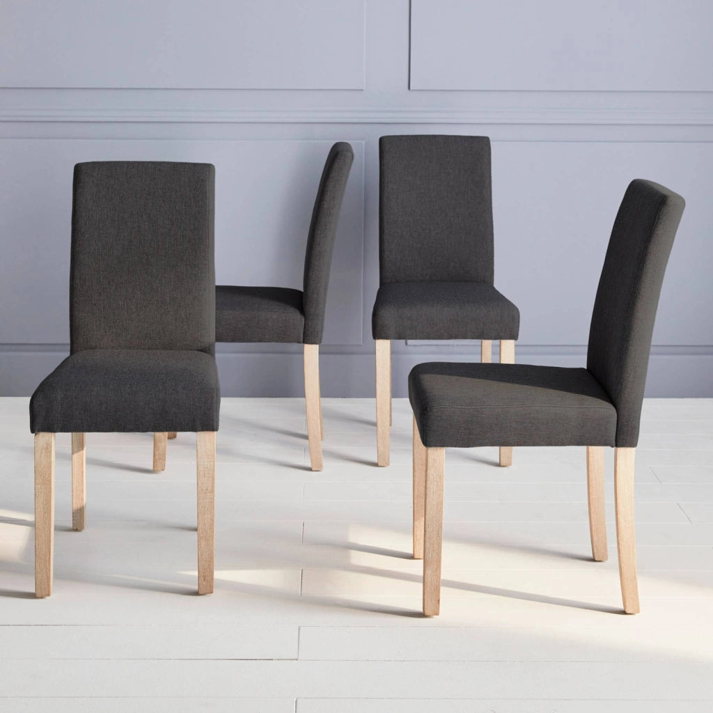 Set 4 sedie in tessuto con gambe in legno, grigio scuro