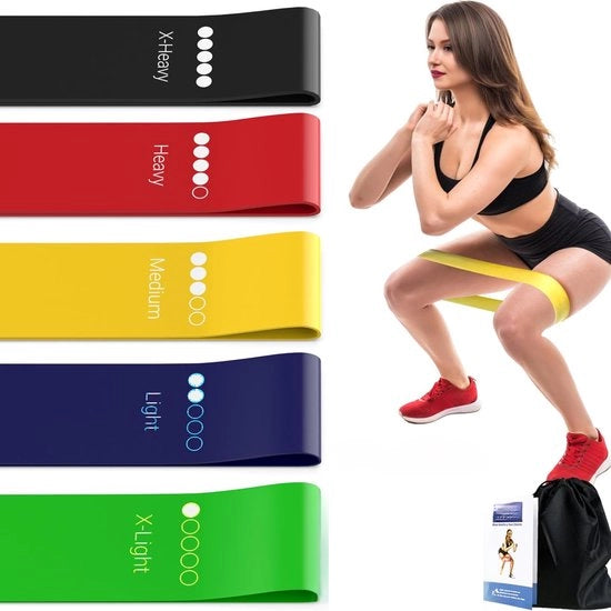 Set di cinture di resistenza in lattice al 100% 5 pezzi con e-book - cinture di resistenza per allenamento di forza, pull-up in gomma - allenamento di stretching, fisiokinesiterapia, yoga