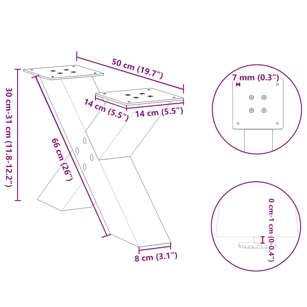 Set di 2 gambe regolabili per tavolino da caffè a forma di X 50 x 30 cm acciaio bianco 02_0057209