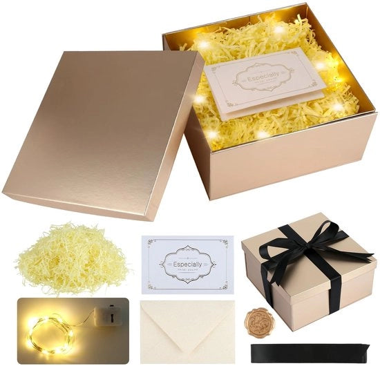 Scatola di regalo con set di coperchio - Scatola di regalo pieghevole - 20 x 20 x 10 cm - Scatola di cartone robusta - Presentazione elegante - Inclusa carta di seta/ cartolina augurale - Imballaggio di regalo