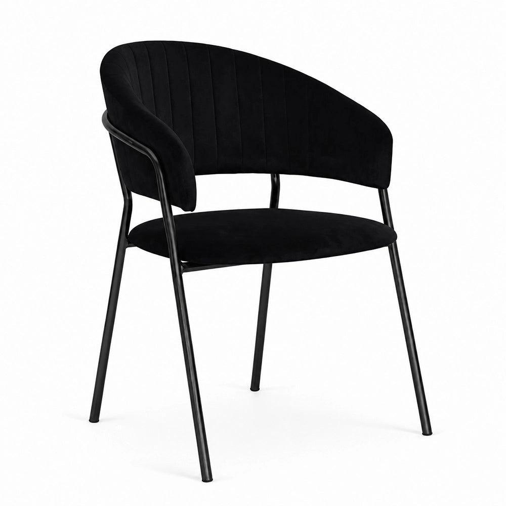 Sedie da sala da pranzo set da 2 Aurelia in velluto nero con gambe nere