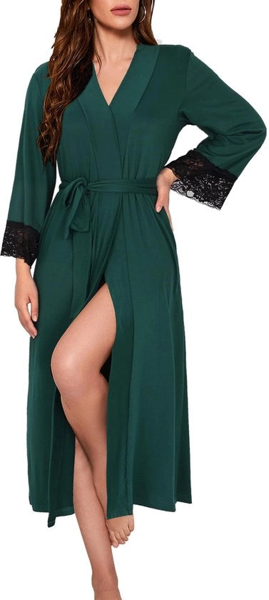 Camisola da notte con V davanti per donne, kimono da bagno, casa e sauna, con manica lunga, cappuccio e cintura.
