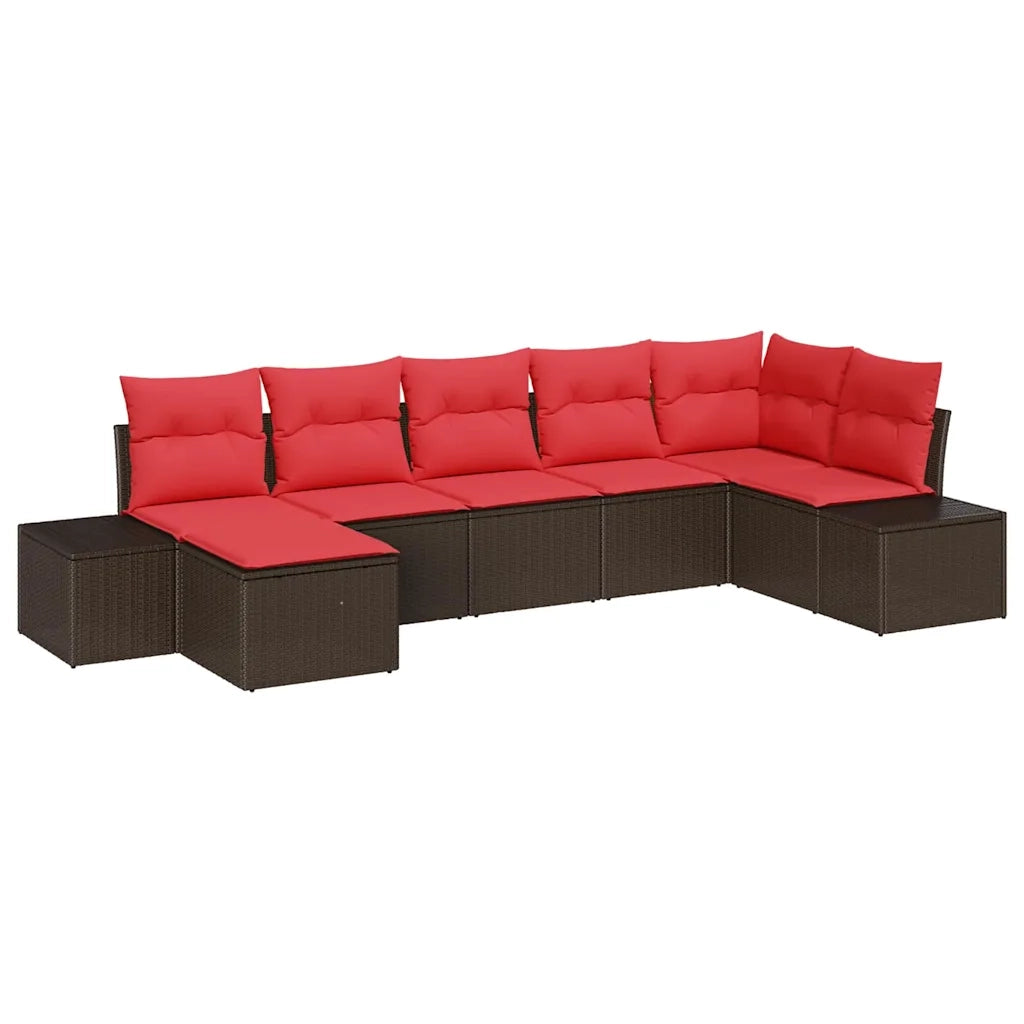 Set Divano da Giardino con cuscino 7 pcs Marrone polyrattan