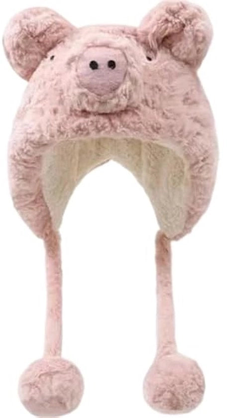 Cappelli caldi per donne, grazioso cappello caldo a forma di maiale con pompon, cappello caldo morbido e caldo con orecchini per ragazze e donne