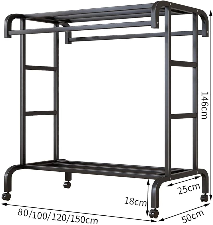 Appendiabiti su Ruote, Appendiabiti in Metallo a Doppia Barra con ripiano portaoggetti, Appendiabiti Indipendente per Camera da Letto, casa, Ufficio, Interno, capacità di carico di 100 kg