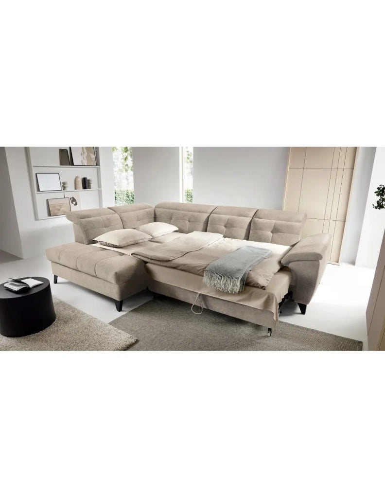 Divano ad angolo Beige 5 posti angolo sinistro molle ondulate INFERNO