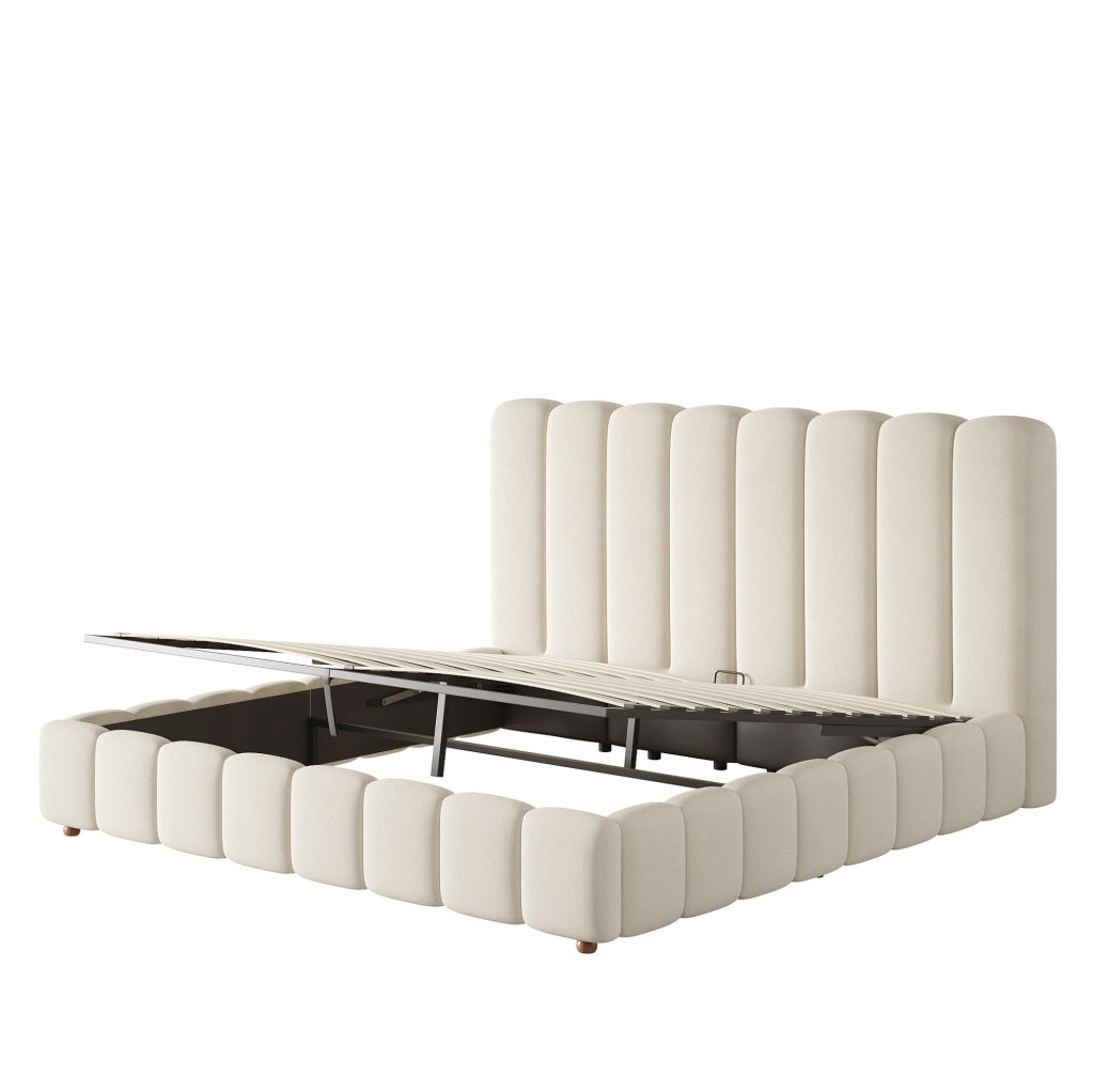 Letto matrimoniale imbottito 160x200 cm con contenitore idraulico; velluto beige