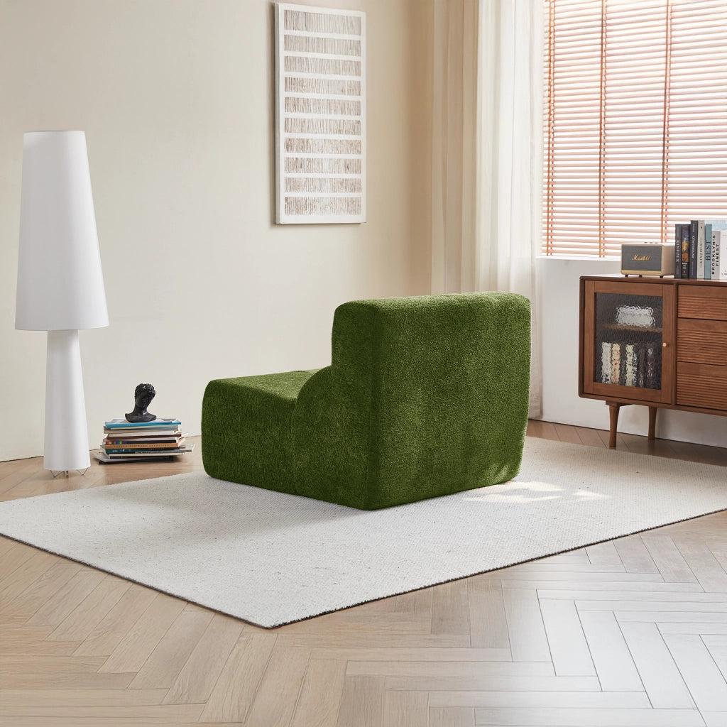 Poltrona in velluto con schiuma ad alta densità design ergonomico senza montaggio per soggiorno e ufficio verde