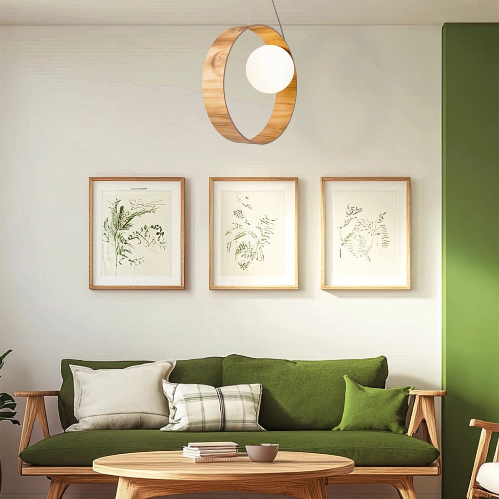 Lampada a sospensione Sfera Quintiesse teak E27 vetro opale
