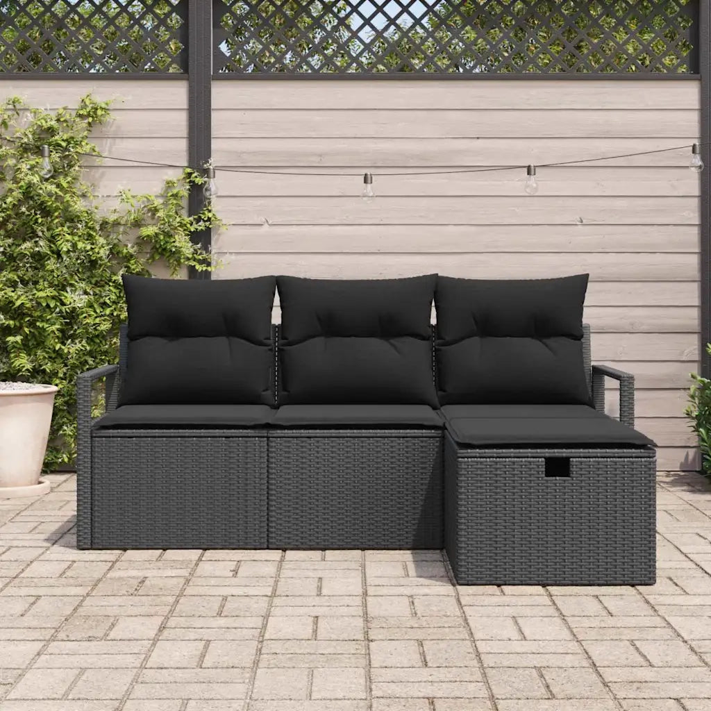 Set di divani con cuscino 4 pcs Nero polyrattan