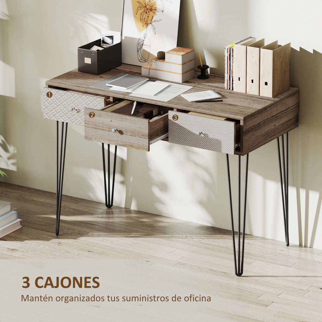 Scrivania in Legno con Cassetti ¨C zephmum ¨C Marrone 105x50x75 cm