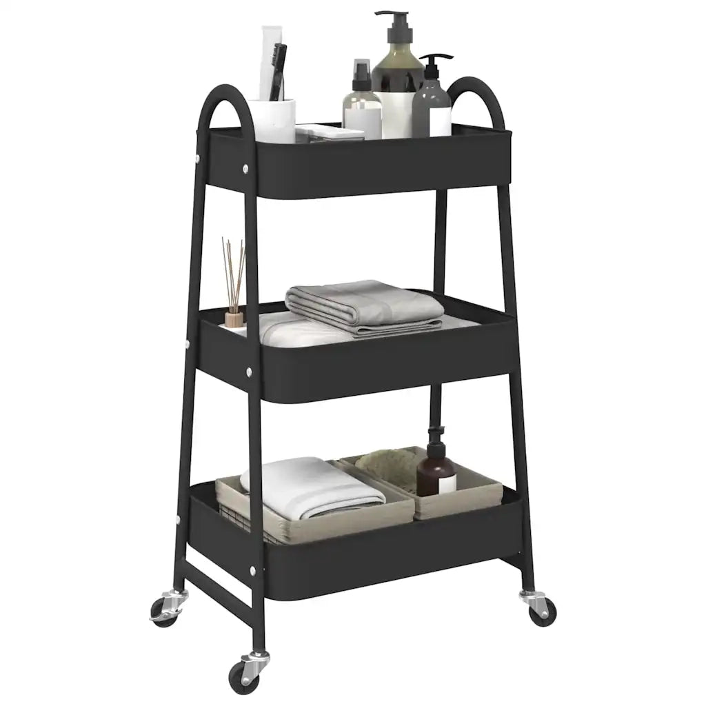 Carrello Portaoggetti a 3 Ripiani Nero 42x41,5x77 cm in Acciaio CFW9012441