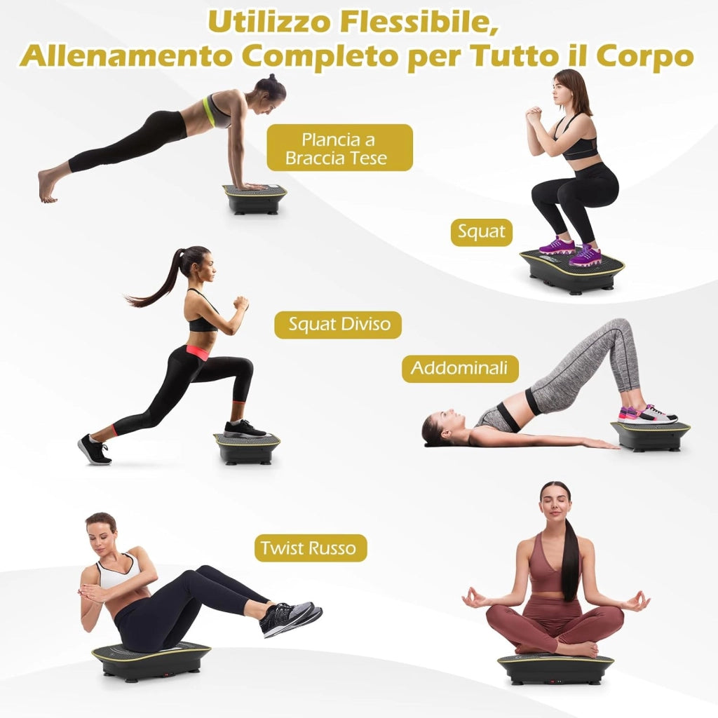 Pedana Vibrante Dimagrante, Piastra Vibrante con 10 Livelli di Vibrazione e Timer, Schermo, Telecomando, Superficie Antiscivolo e 4 Ventose, Allenamento Modellamento Muscolare