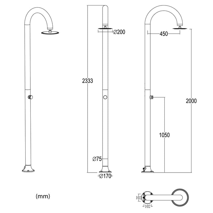 Doccia da Giardino ad Acqua Fredda in Alluminio con Timer Sined Luna Nero