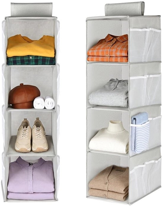 Organizzatore per armadio con 4 livelli e 12 contenitori, pieghevole, per abbigliamento, asciugamani, intimo e cappelli (22 x 30 x 75 cm)