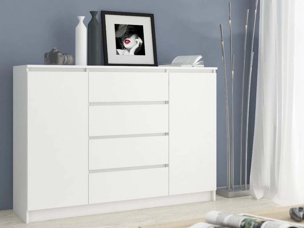 Cassettiera AKORD K140 Bianca 138 cm 2 ante 4 cassetti 138x40x99 cm