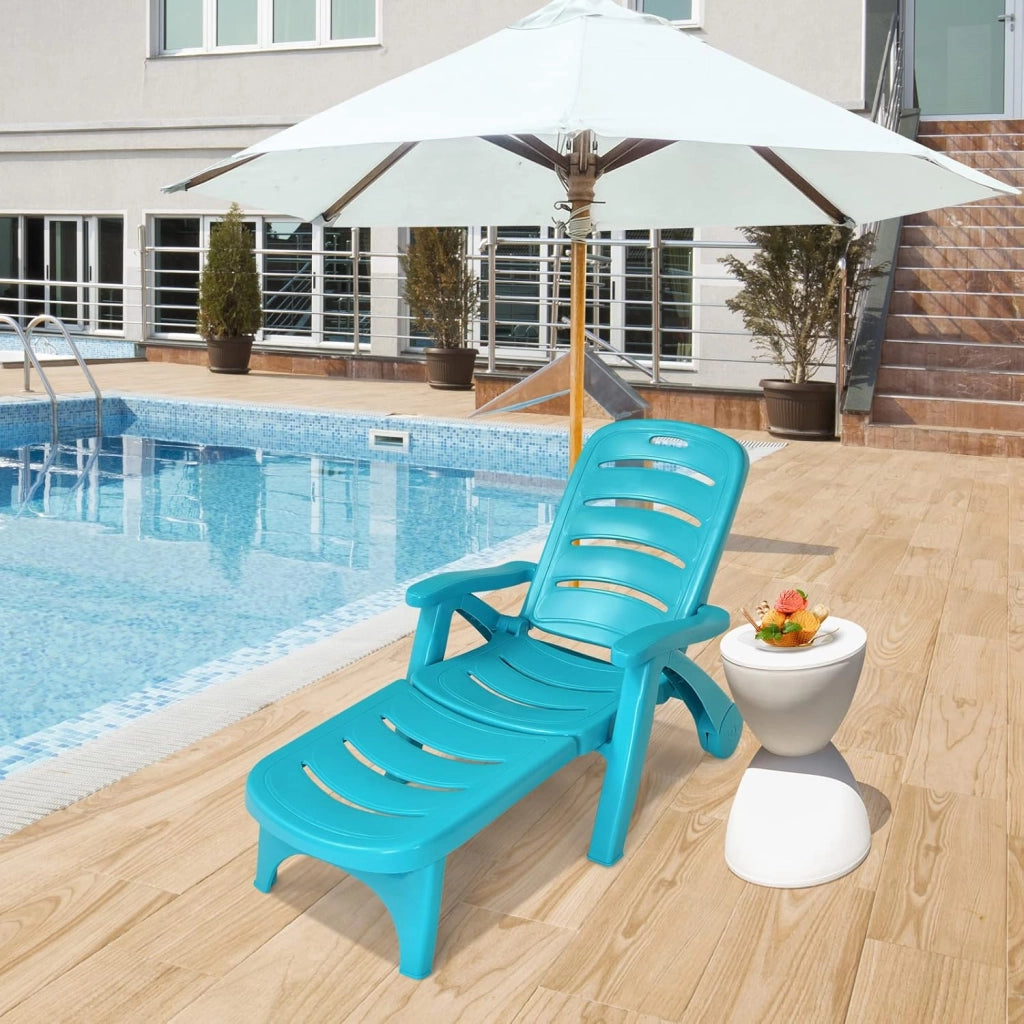 Lettino Pieghevole Prendisole con Ruote, Sdraio Pieghevole con Schienale Regolabile e Poggiapiedi Pieghevole, Per Giardino, Piscina e Spiaggia，3 Colori (Turchese)