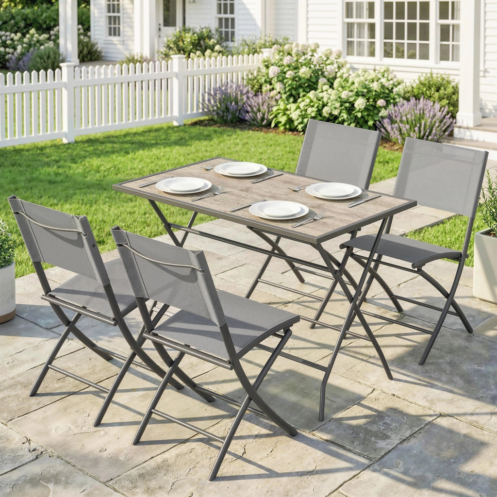 Set Tavolo e Sedie da Giardino Pieghevoli ¨C zephmum ¨C Grigio Polipropilene 5 Pezzi