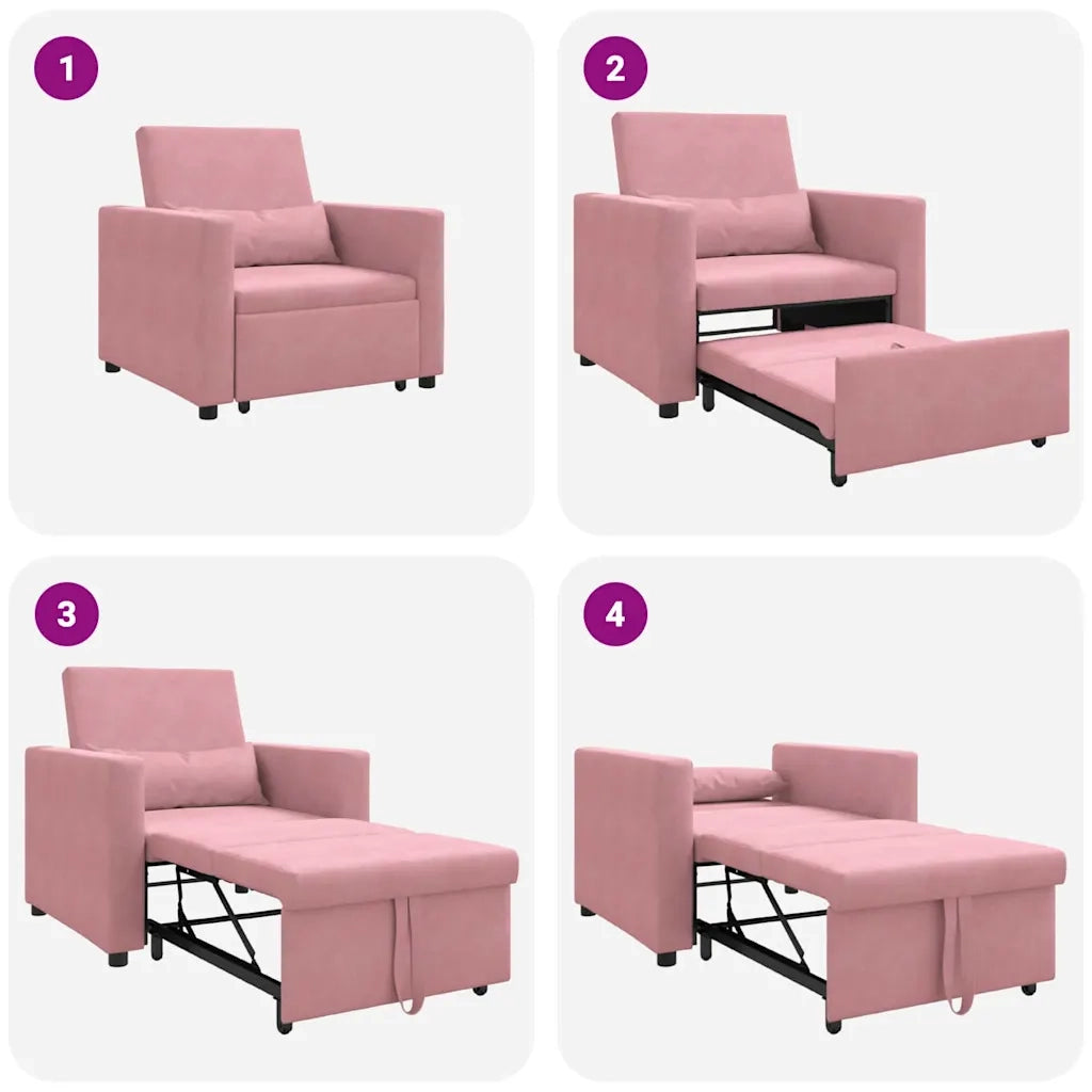 vidaXL Divano Letto Singolo Rosa chiaro 90 x 165 x 87 cm Velluto