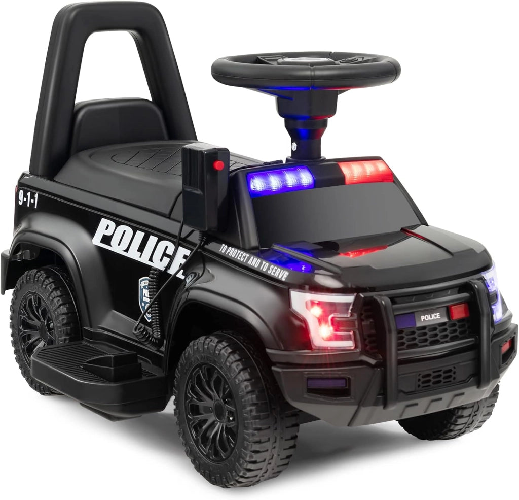 Auto Elettrica per Bambini, Auto della Polizia Giocattolo con Clacson Luce di Avvertimento e Suono della Sirena, Velocità 3 km/h, per Bambini 18-60 Mesi (Nero)