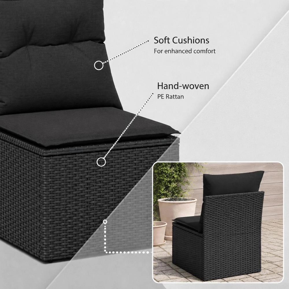 Garden Chair Without Armrests With Cushion, Black Poly Rattan