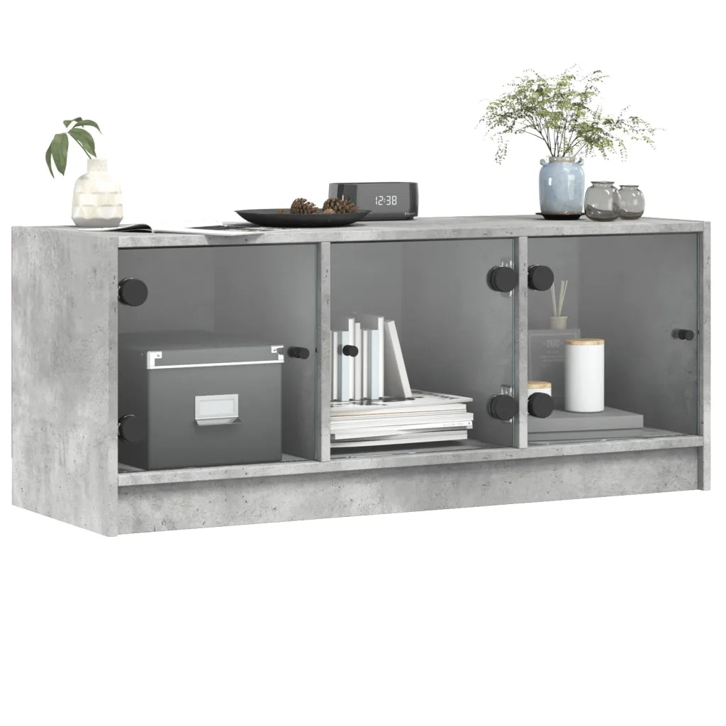Mobile Porta TV con Ante in Vetro Grigio Cemento 102x37x42 cm 836409