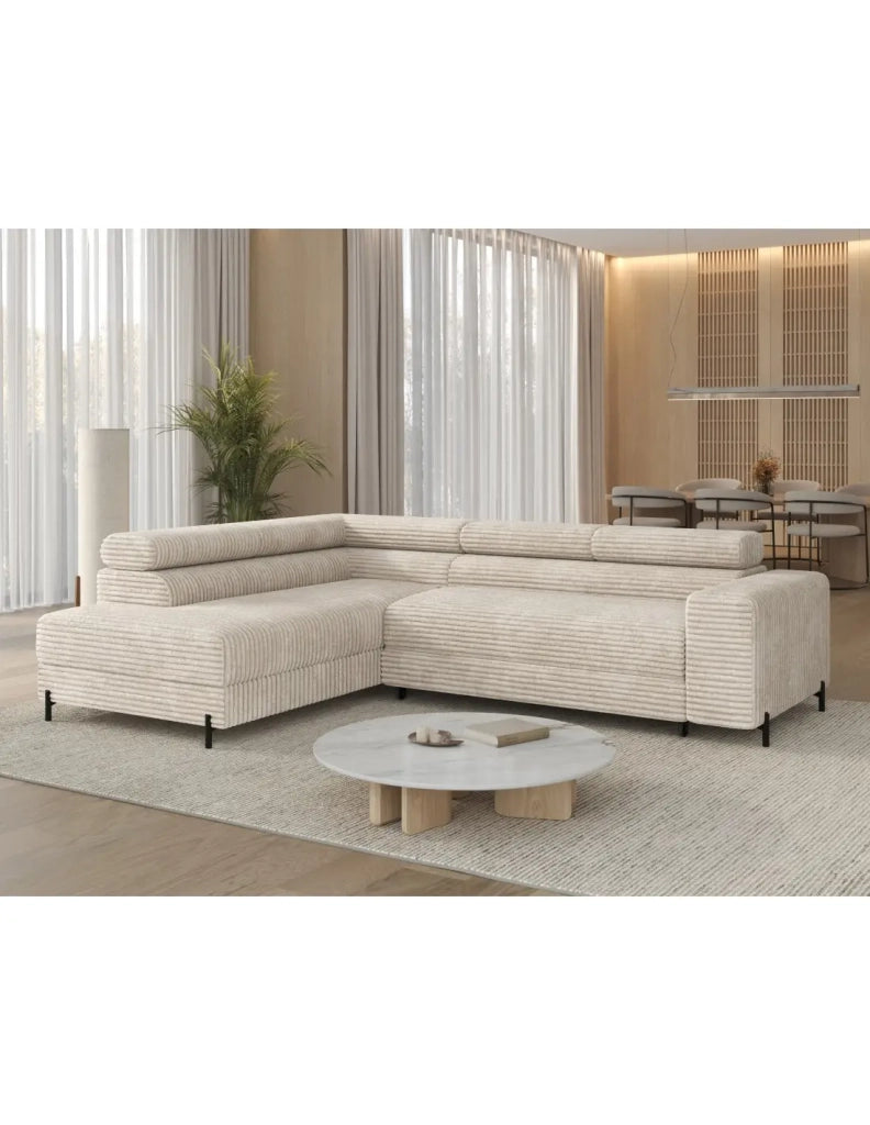 Divano ad angolo COLESIA convertibile 5 posti beige velluto a coste – sinistro – 274x200cm