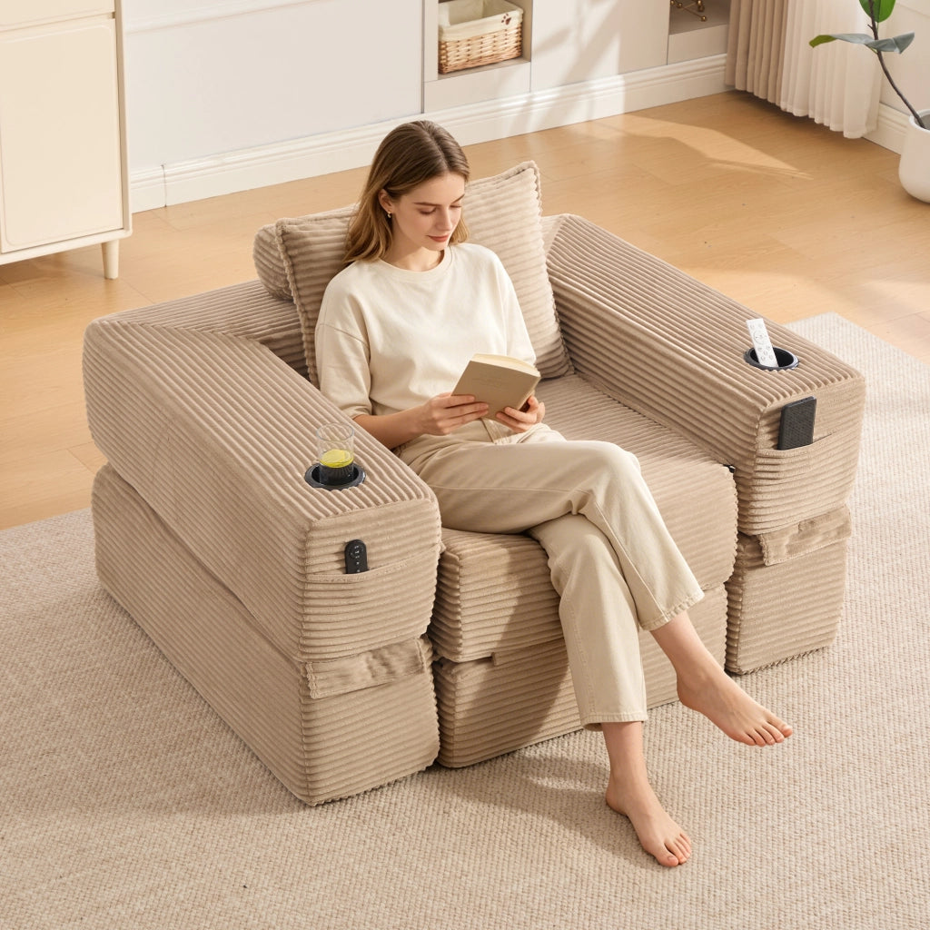 Divano Letto Pieghevole a Cordoncino ¨C MINIMAL ¨C con Braccioli, Portabicchieri, Taschino