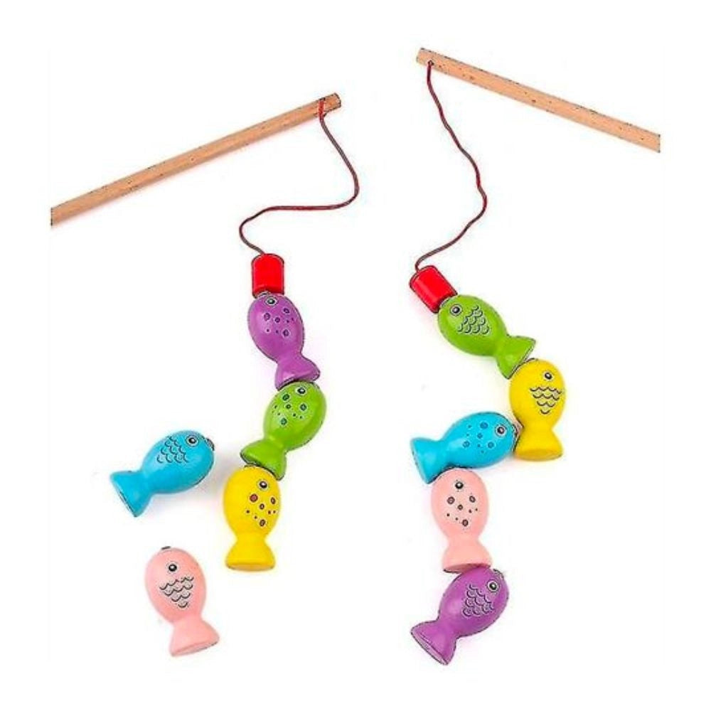 Trade Shop - Gioco Della Pesca Giocattolo In Legno Pesciolini Educativo Sicuro Per Bimbi 3+ -