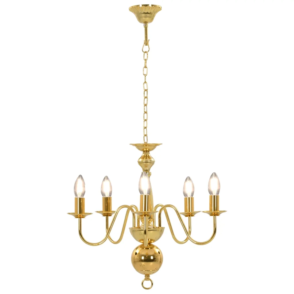 Lampadario classico dal design elegante 50 x 45 cm che crea un'atmosfera morbida e accogliente. 5 lampadine E14 in metallo color oro. 02_0046423