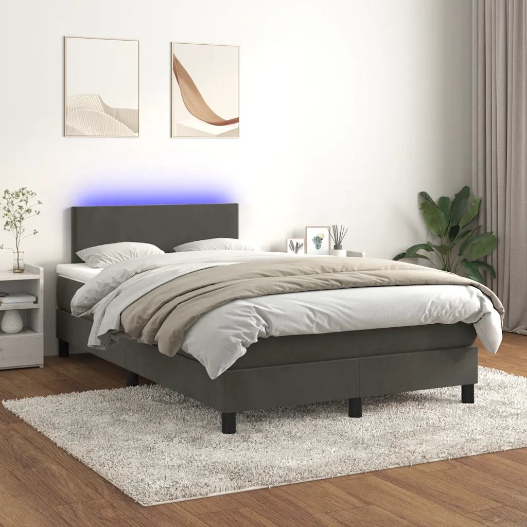 Letto a Molle con Materasso e LED Grigio Scuro 120x190cm in Velluto