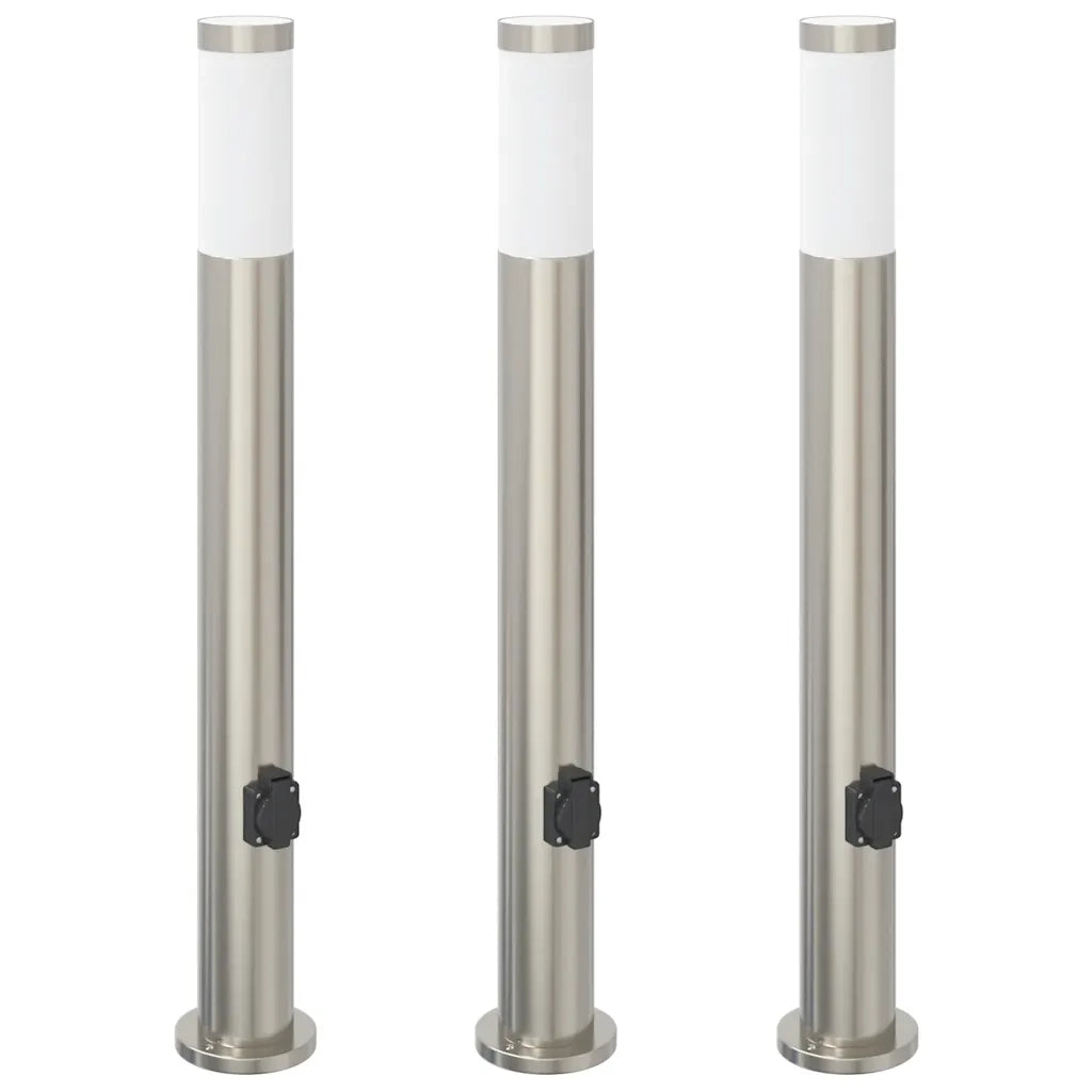 Lampioni a palo con presa elettrica 3 pz 80 cm Acciaio Inox IP44 4006014