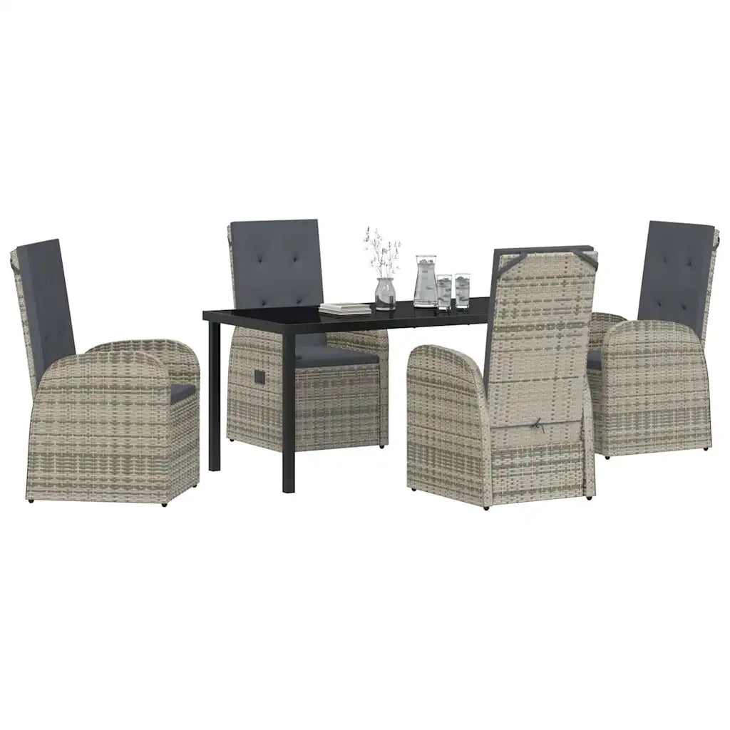 Set da Pranzo per Giardino con cuscino 5 pcs Grigio polyrattan