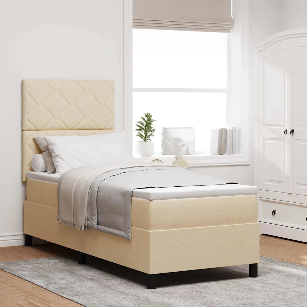 Letto a molle con materasso Crema 80 x 200 cm Tessuto 3339425
