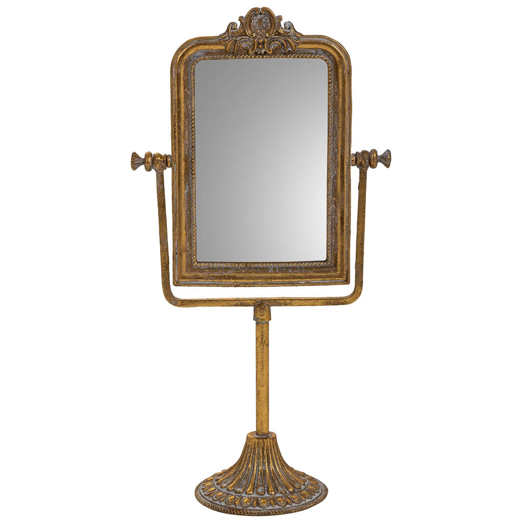 Specchio cosmetico in resina con supporto dorato 18x9,5x35h