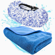 Set di asciugamani auto per auto con microvezzella e spazzolino a secco Premium 70x50cm