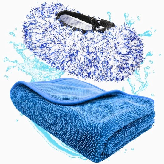 Set di asciugamani auto per auto con microvezzella e spazzolino a secco Premium 70x50cm