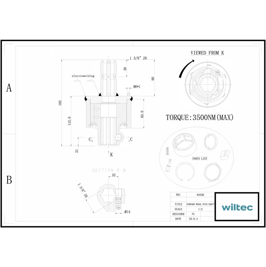 Frizione di sovraccarico cardano 220mm Filetto interno/esterno 1 3/8" Albero scanalato 6D Max 3500Nm