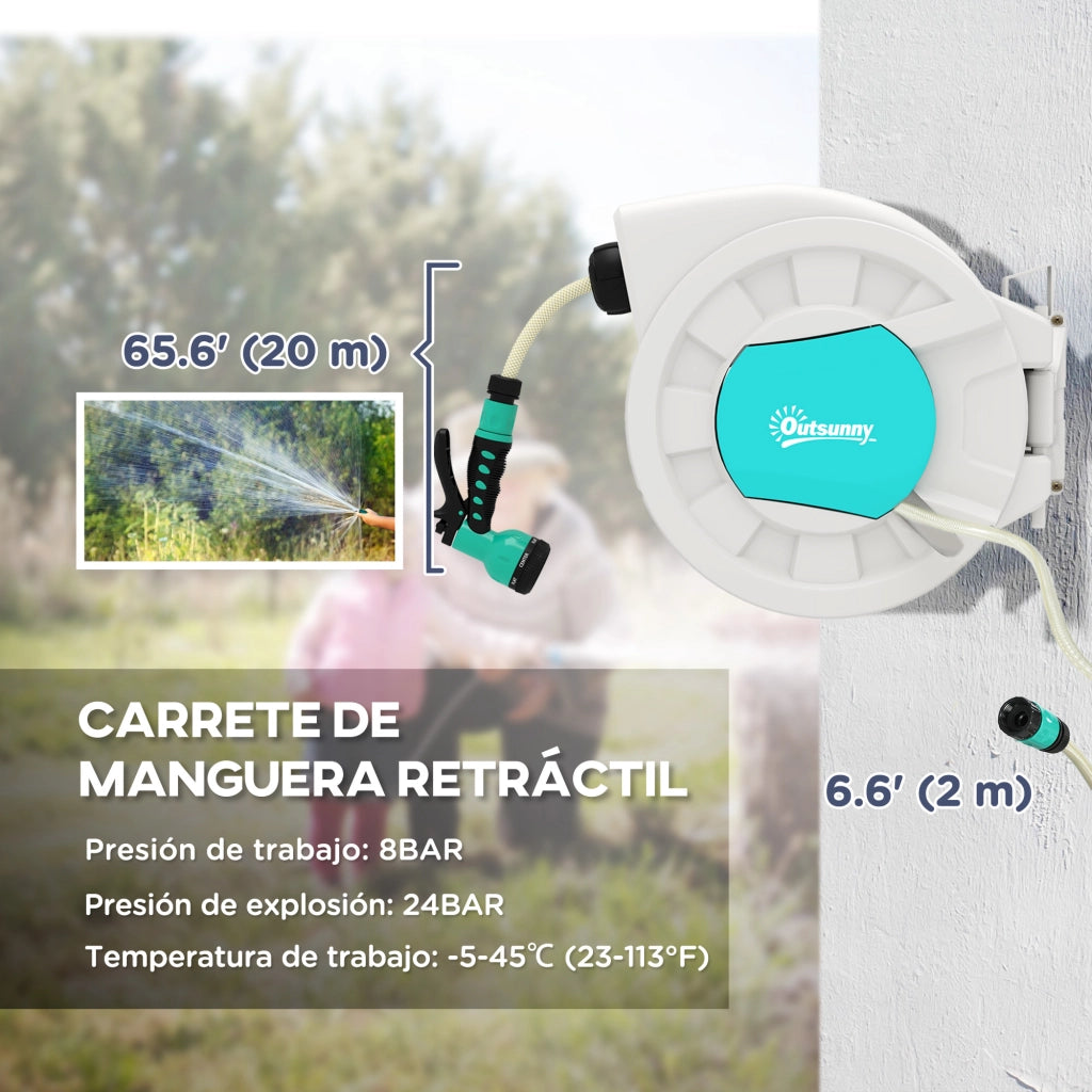 Carrete di Tubo Retrattile 20+2 m con Supporto Lancia 7 Funzioni e Blocco Automatico ¨C zephmum ¨C Grigio