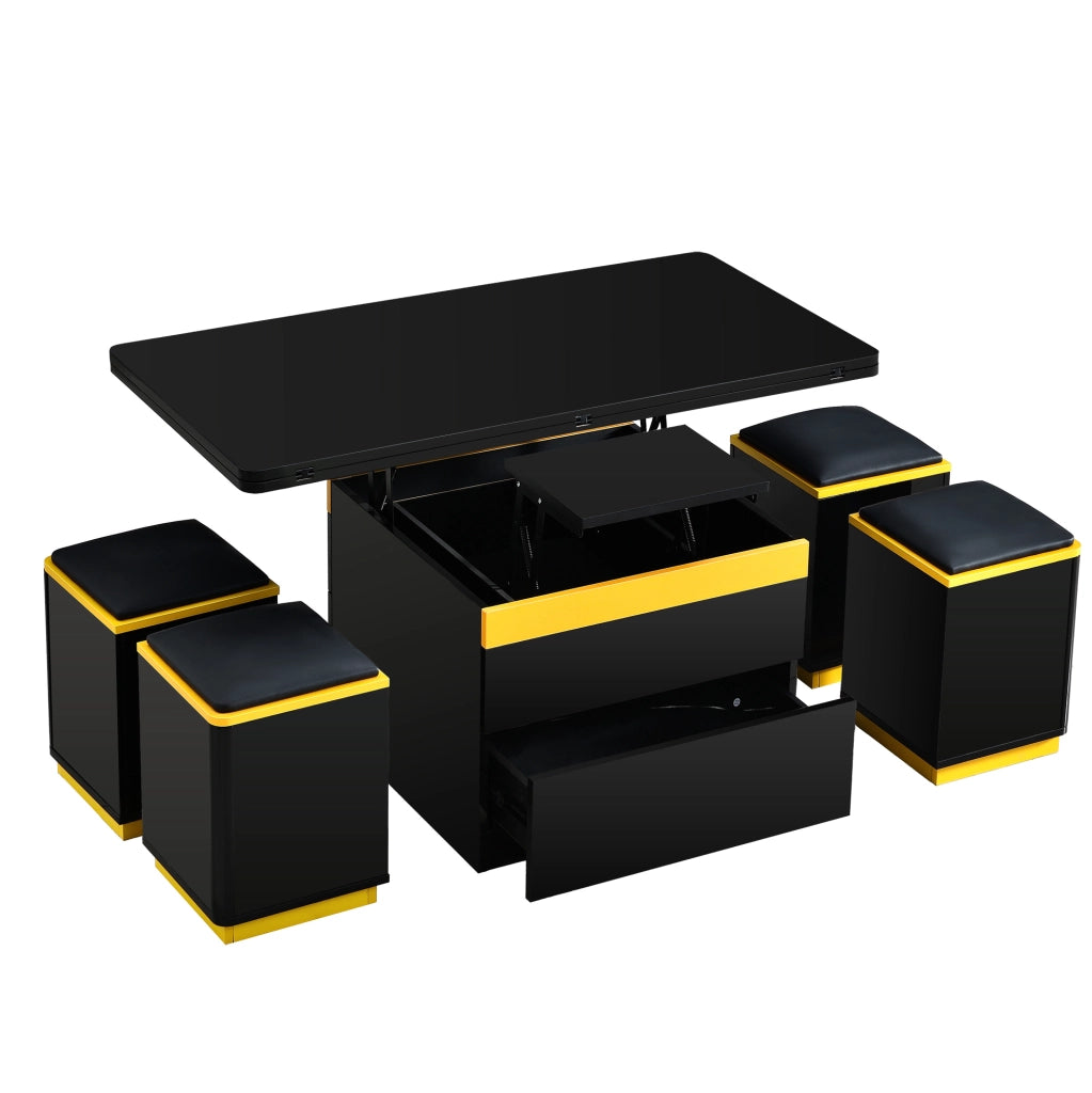 Tavolino da caffè multifunzionale sollevabile e pieghevole 100 x 50 x 43 cm; nero e giallo